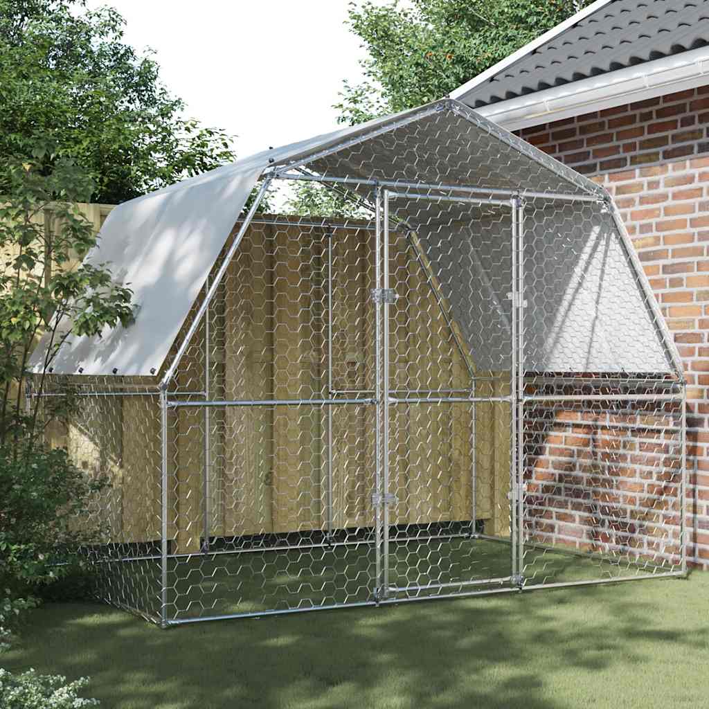 Kyllingbur med tak og dør sølv galvanisert stål vidaXL