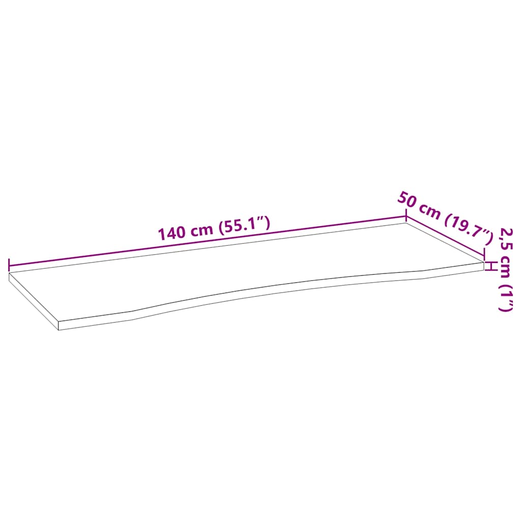 Bordplate lysebrun 140x50x2,5 cm rektangulær heltre eik