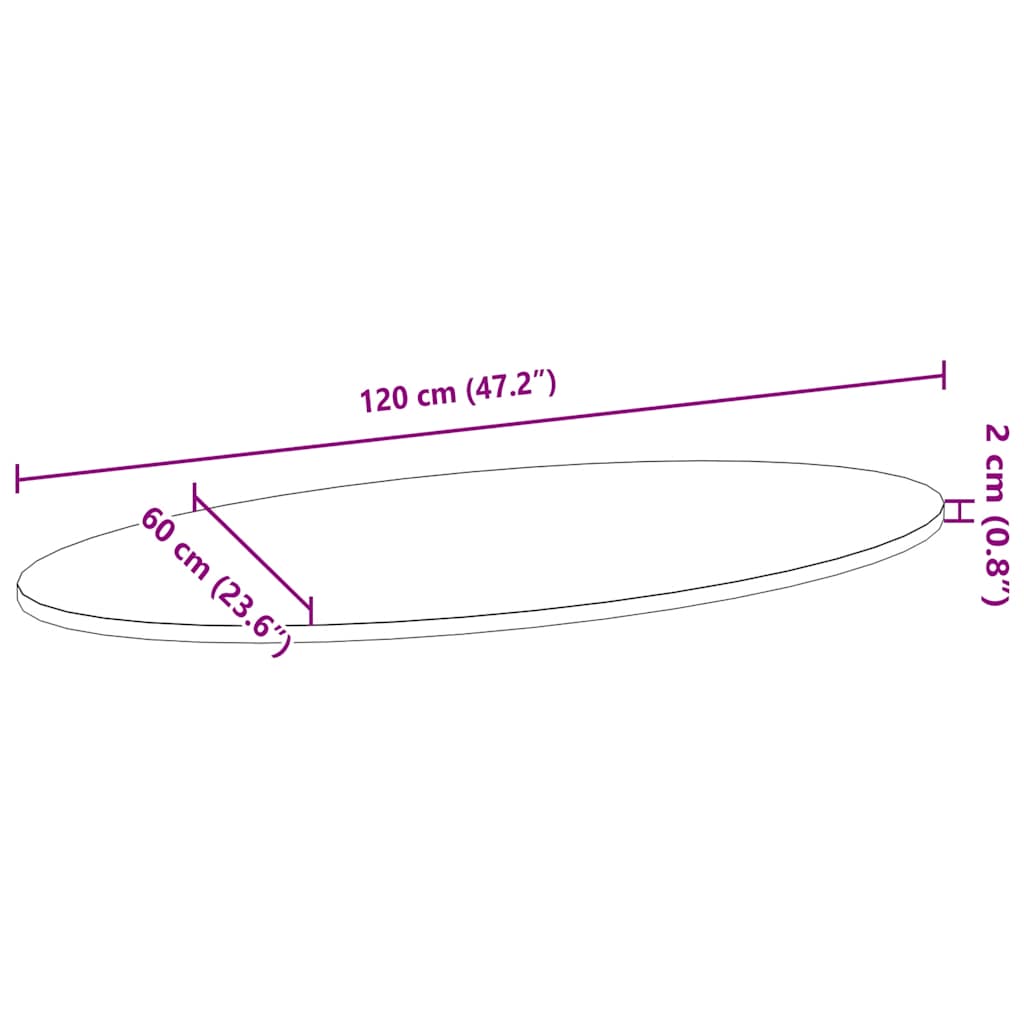 Bordplate lysebrun 120x60x2 cm oval heltre eik