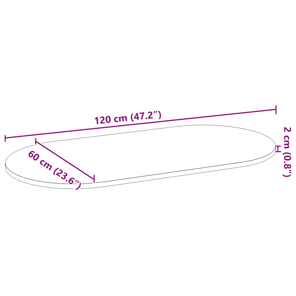 Bordplate 120x60x2 cm oval heltre eik vidaXL