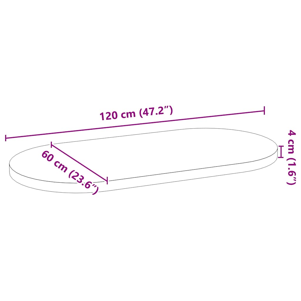Bordplate 120x60x4 cm oval heltre eik vidaXL