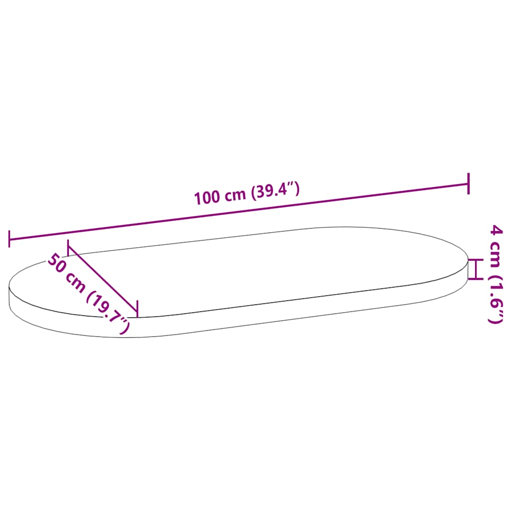Bordplate lysebrun 100x50x4 cm oval heltre eik