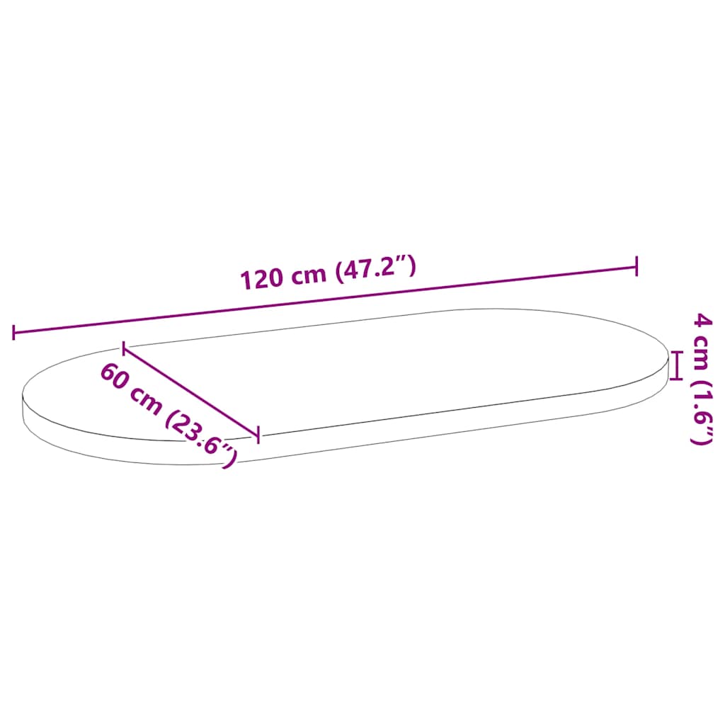 Bordplate lysebrun 120x60x4 cm oval heltre eik