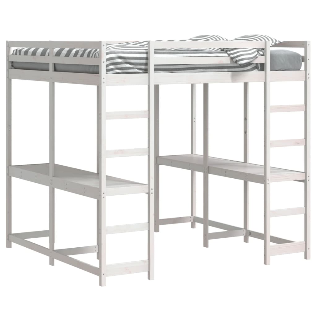 Køyeseng med skrivebord og stige hvit 180x200 cm heltre furu