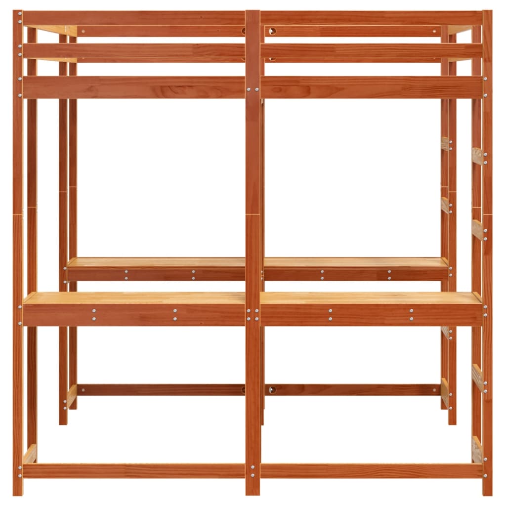 Køyeseng med skrivebord og stige voksbrun 180x200cm heltre furu