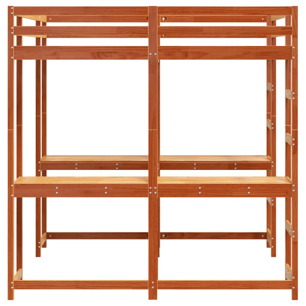 Køyeseng med skrivebord og stige voksbrun 160x200cm heltre furu