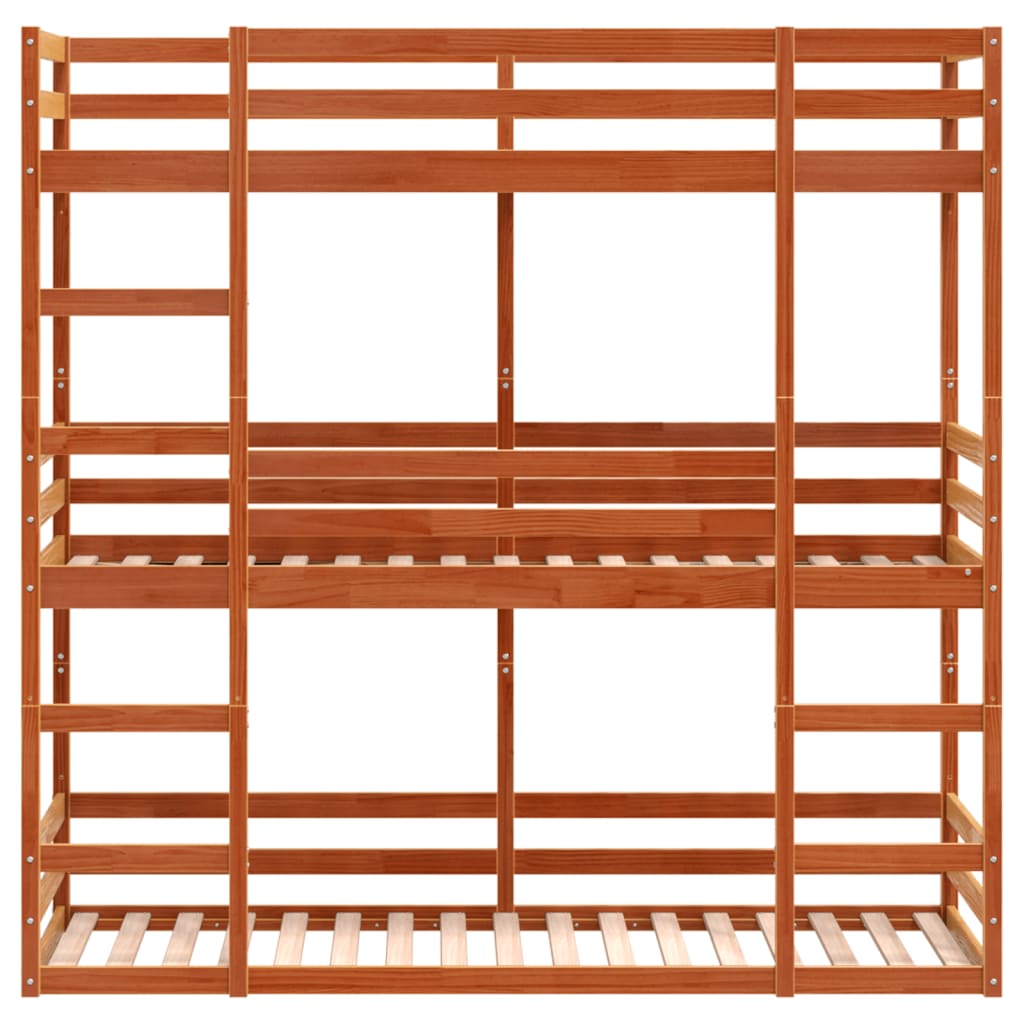 Trippel køyeseng voksbrun 80x200 cm heltre furu