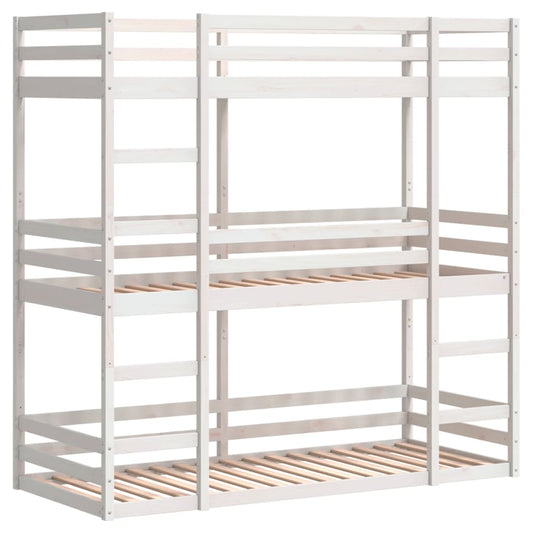Trippel køyeseng hvit 90x200 cm heltre furu