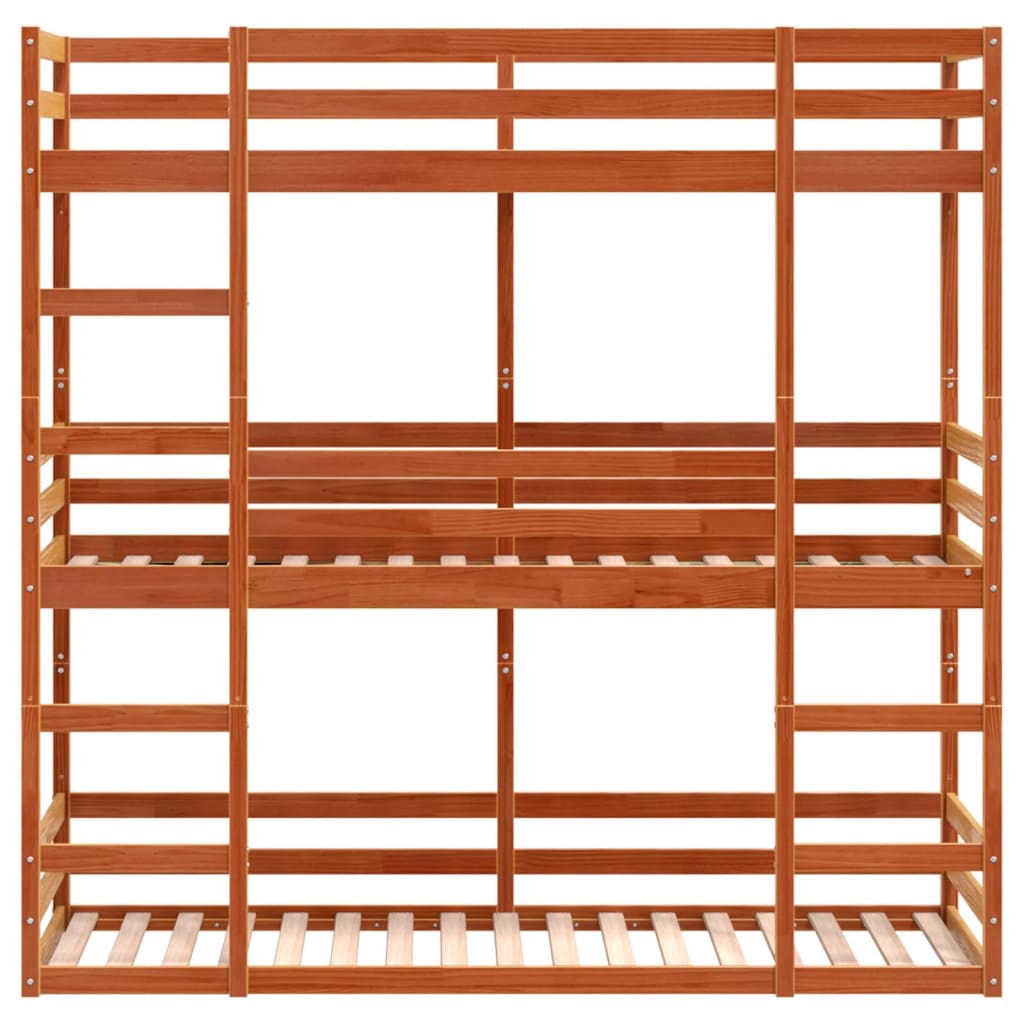 Trippel køyeseng voksbrun 90x200 cm heltre furu