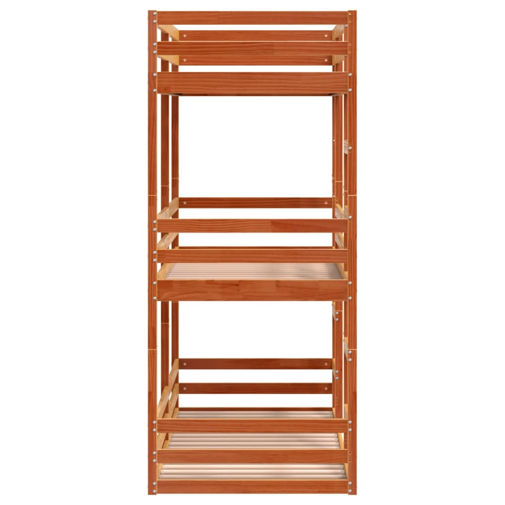 Trippel køyeseng voksbrun 90x200 cm heltre furu