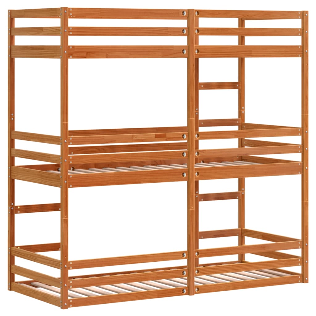 Trippel køyeseng voksbrun 90x190 cm heltre furu