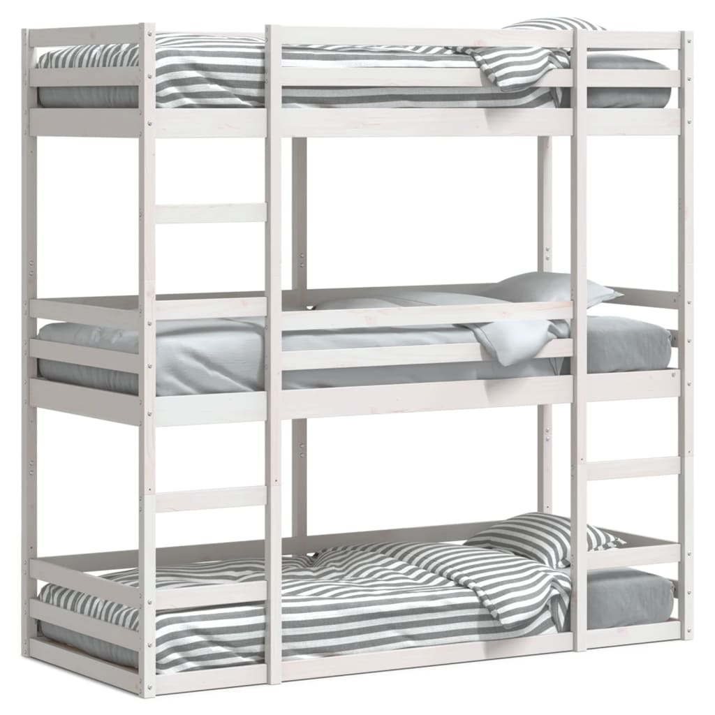 Trippel køyeseng hvit 75x190 cm heltre furu