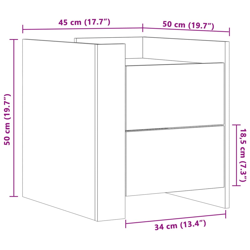 Nattbord 2 stk sonoma eik 45x50x50 cm konstruert tre