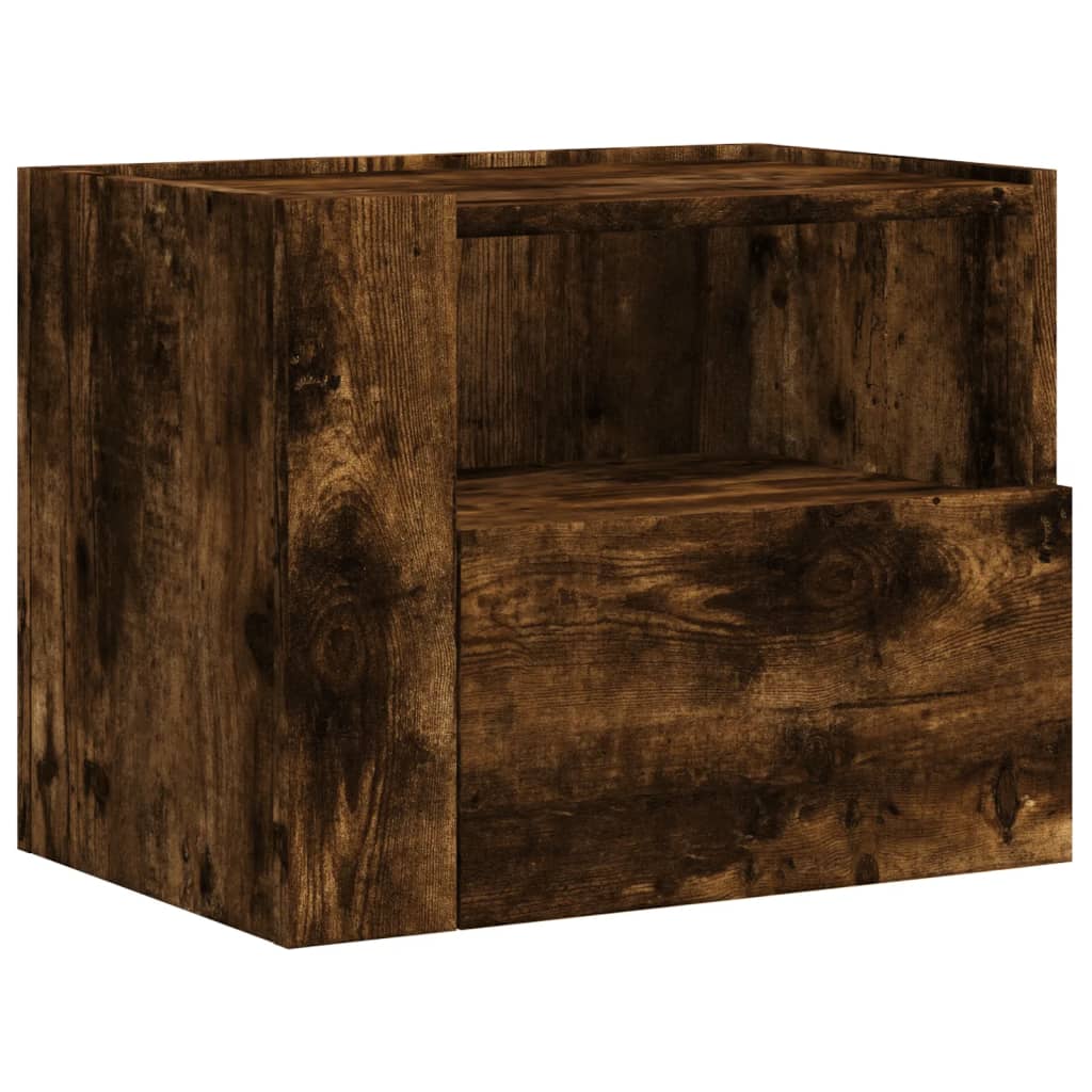 Veggmontert nattbord røkt eik 45x30x35 cm