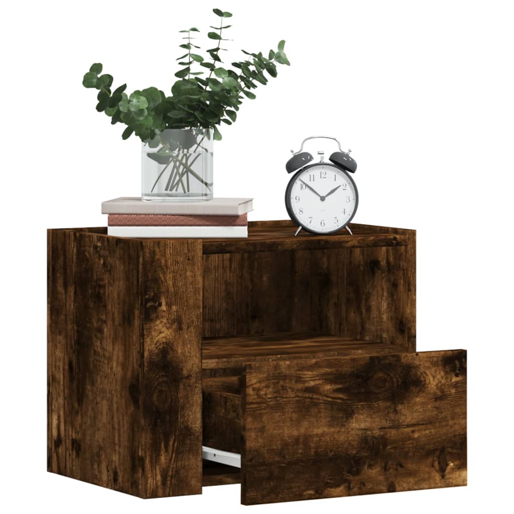 Veggmontert nattbord røkt eik 45x30x35 cm