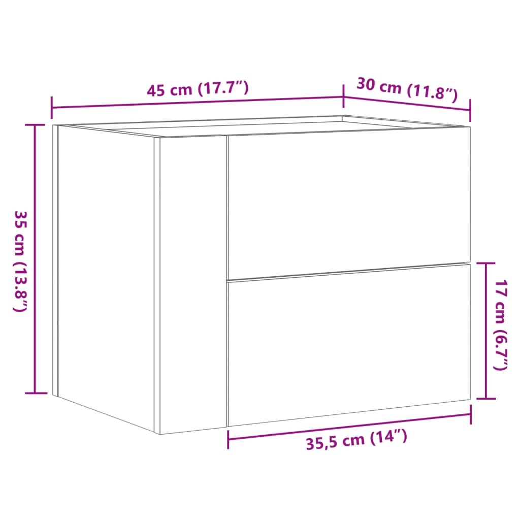 Veggmontert nattbord sonoma eik 45x30x35 cm