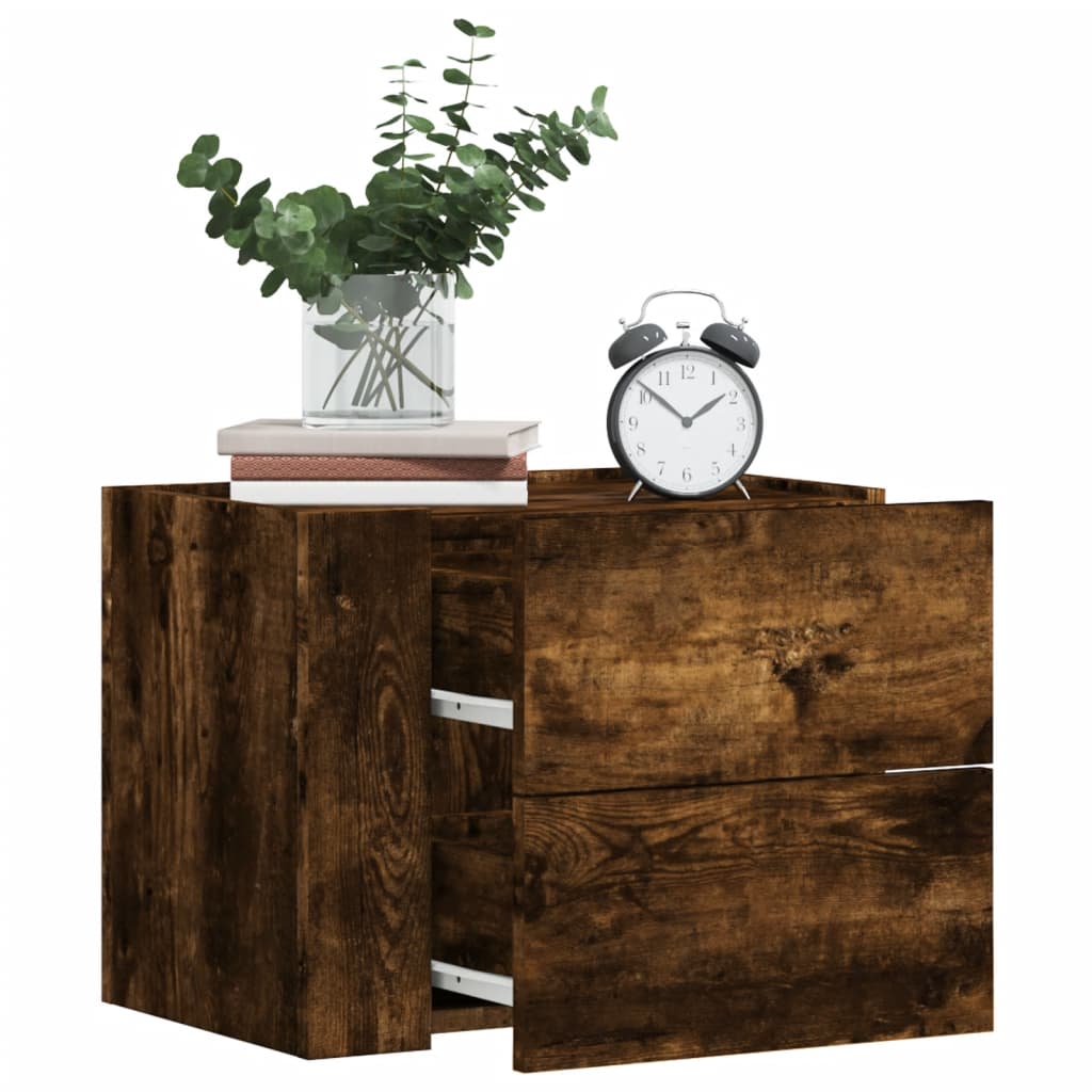 Veggmontert nattbord røkt eik 45x30x35 cm