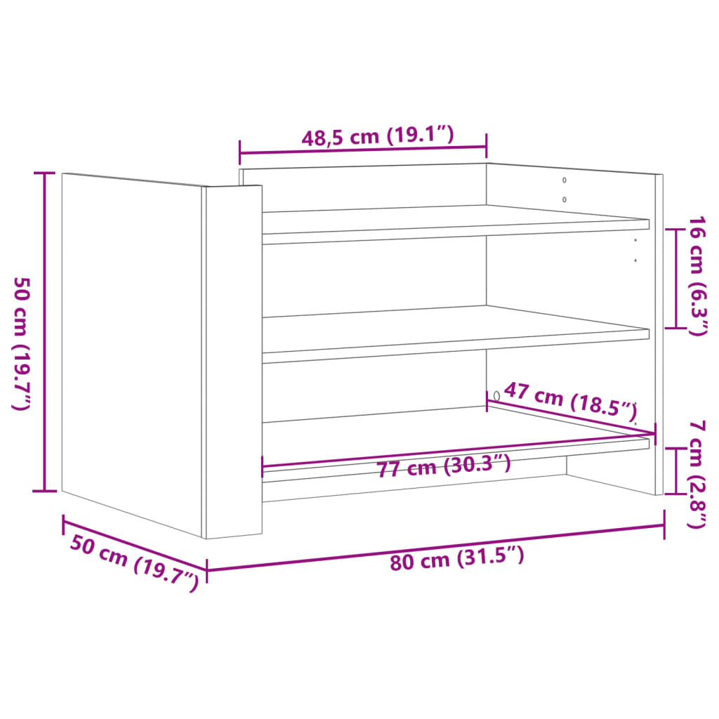 Salongbord røkt eik 80x50x50 cm konstruert tre