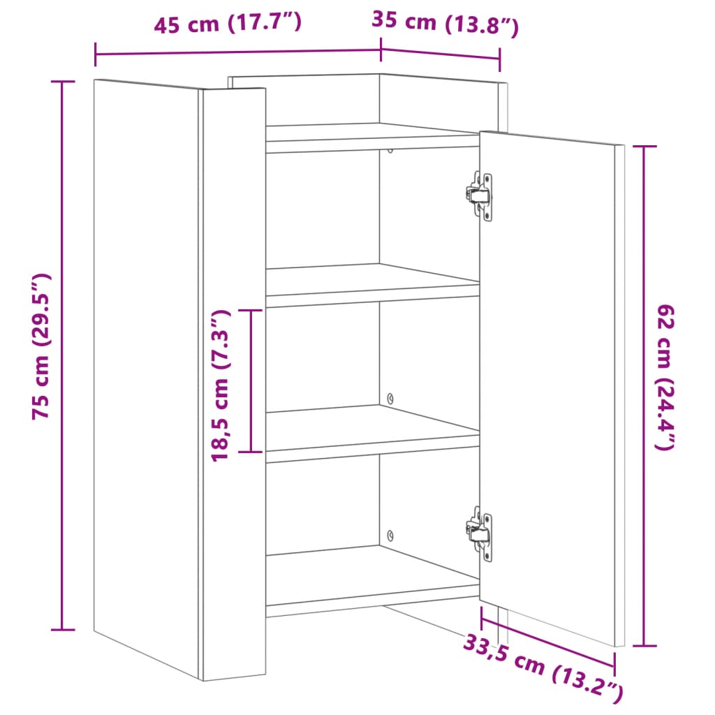 Skjenk røkt eik 45x35x75 cm konstruert tre