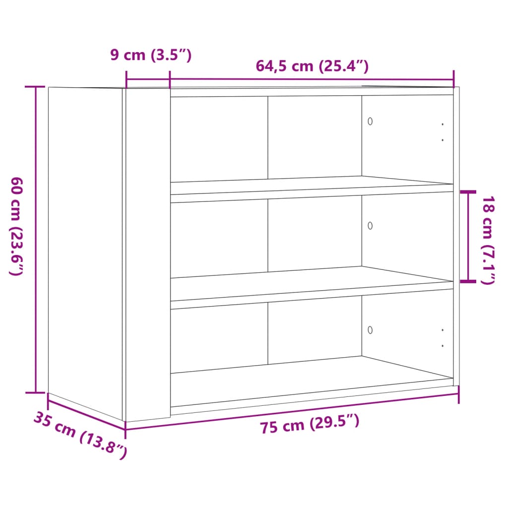 Veggskap hvit 75x35x60 cm konstruert tre