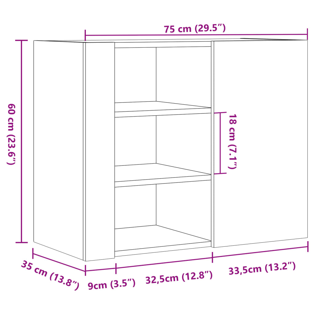 Veggskap sonoma eik 75x35x60 cm konstruert tre