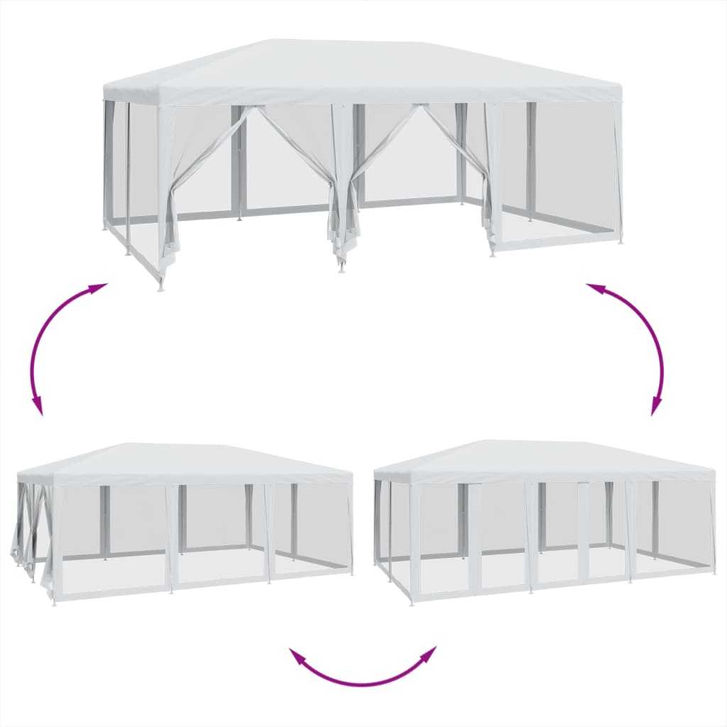 Festtelt med 10 sidevegger av netting hvit 6x4 m HDPE vidaXL