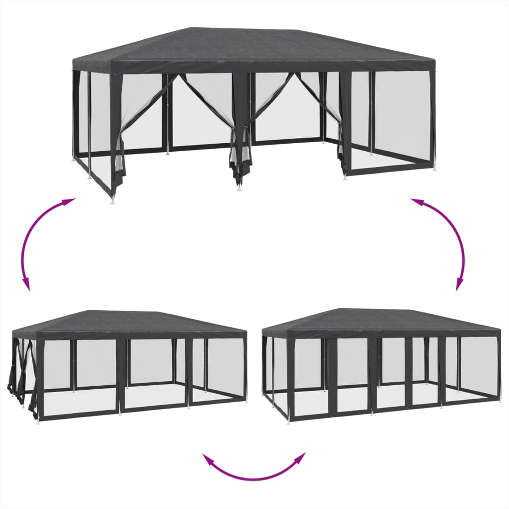 Festtelt med 10 sidevegger av netting antrasitt 6x4 m HDPE vidaXL