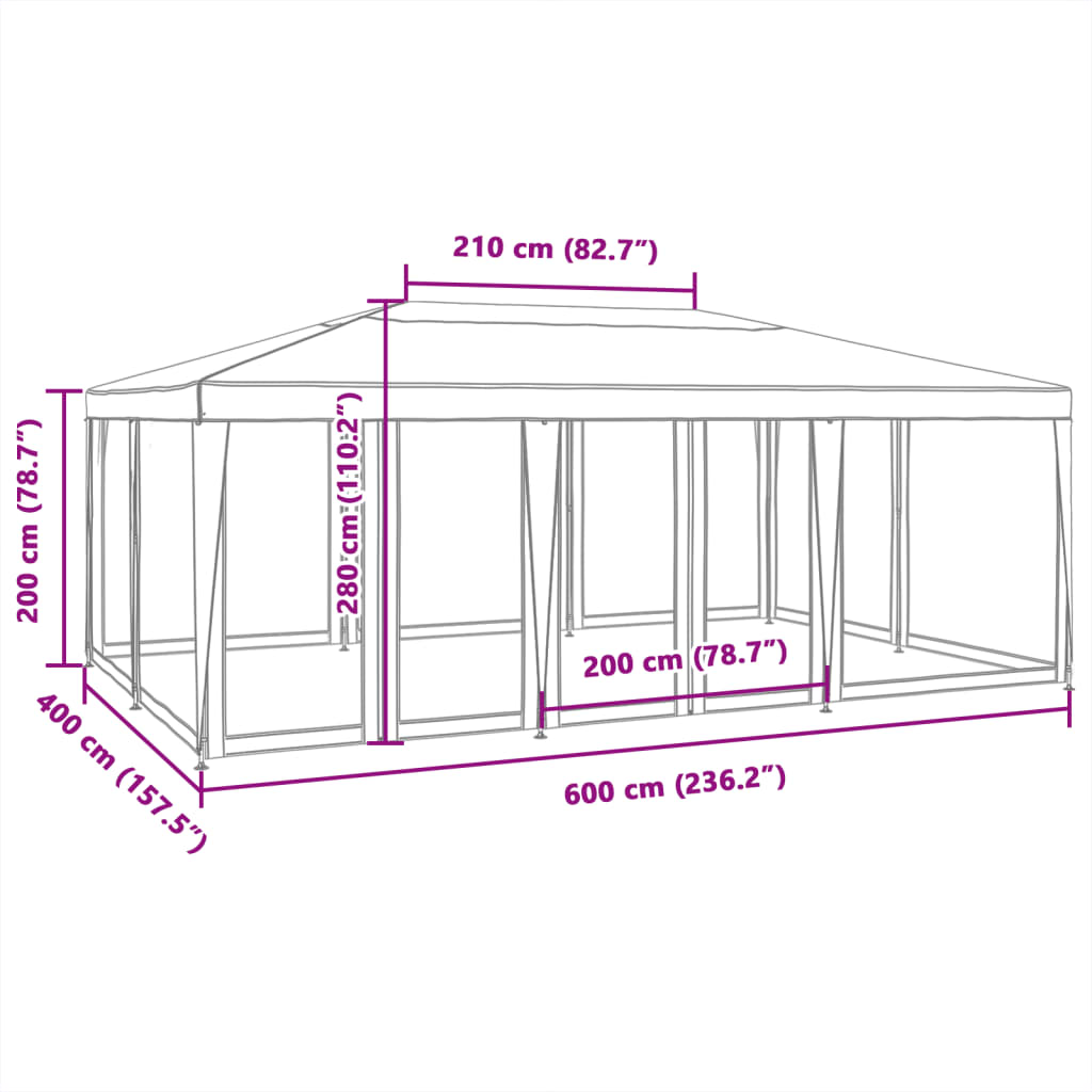 Festtelt med 10 sidevegger av netting antrasitt 6x4 m HDPE vidaXL