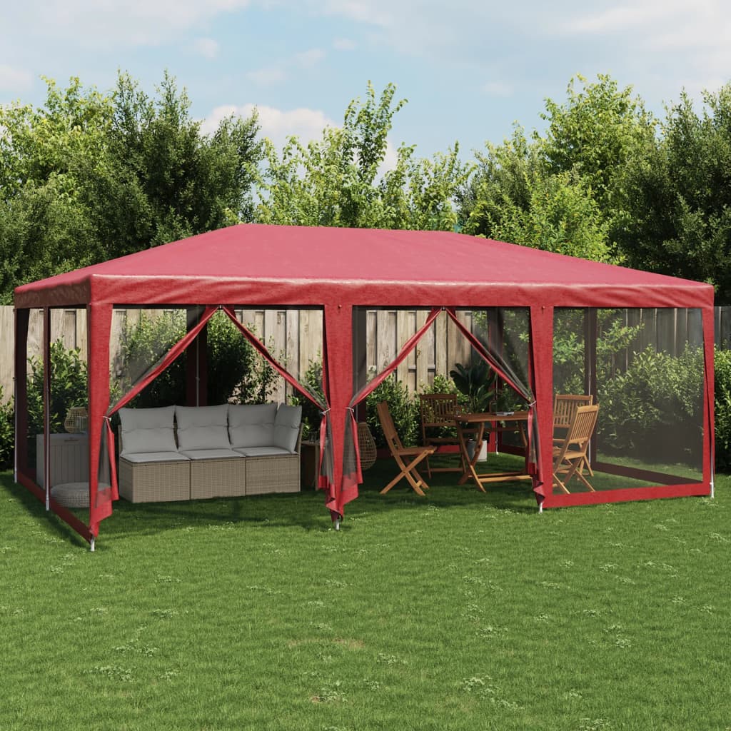 Festtelt med 10 sidevegger av netting rød 6x4 m HDPE vidaXL
