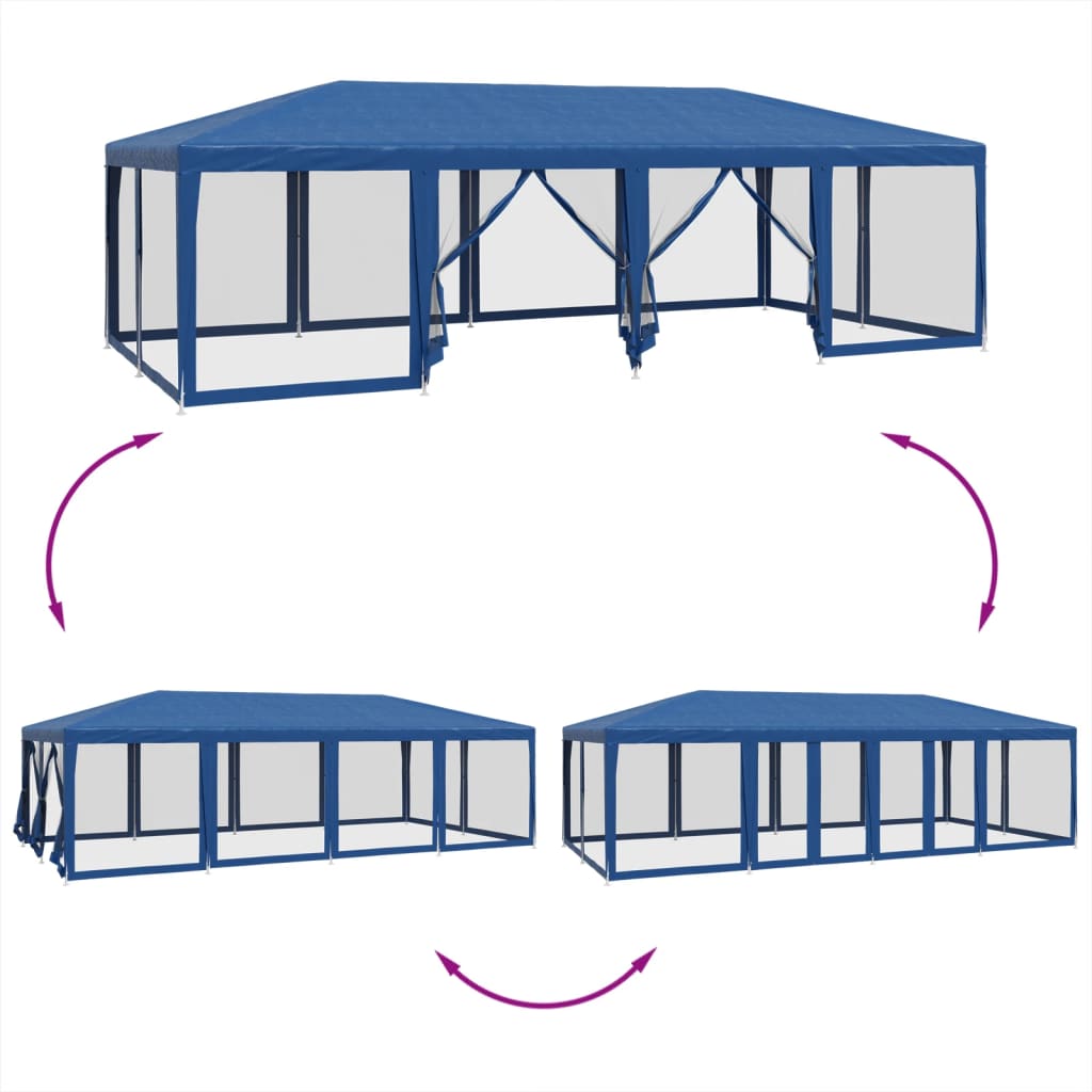 Festtelt med 12 sidevegger av netting blå 8x4 m HDPE