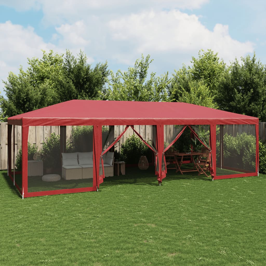 Festtelt med 12 sidevegger av netting rød 8x4 m HDPE