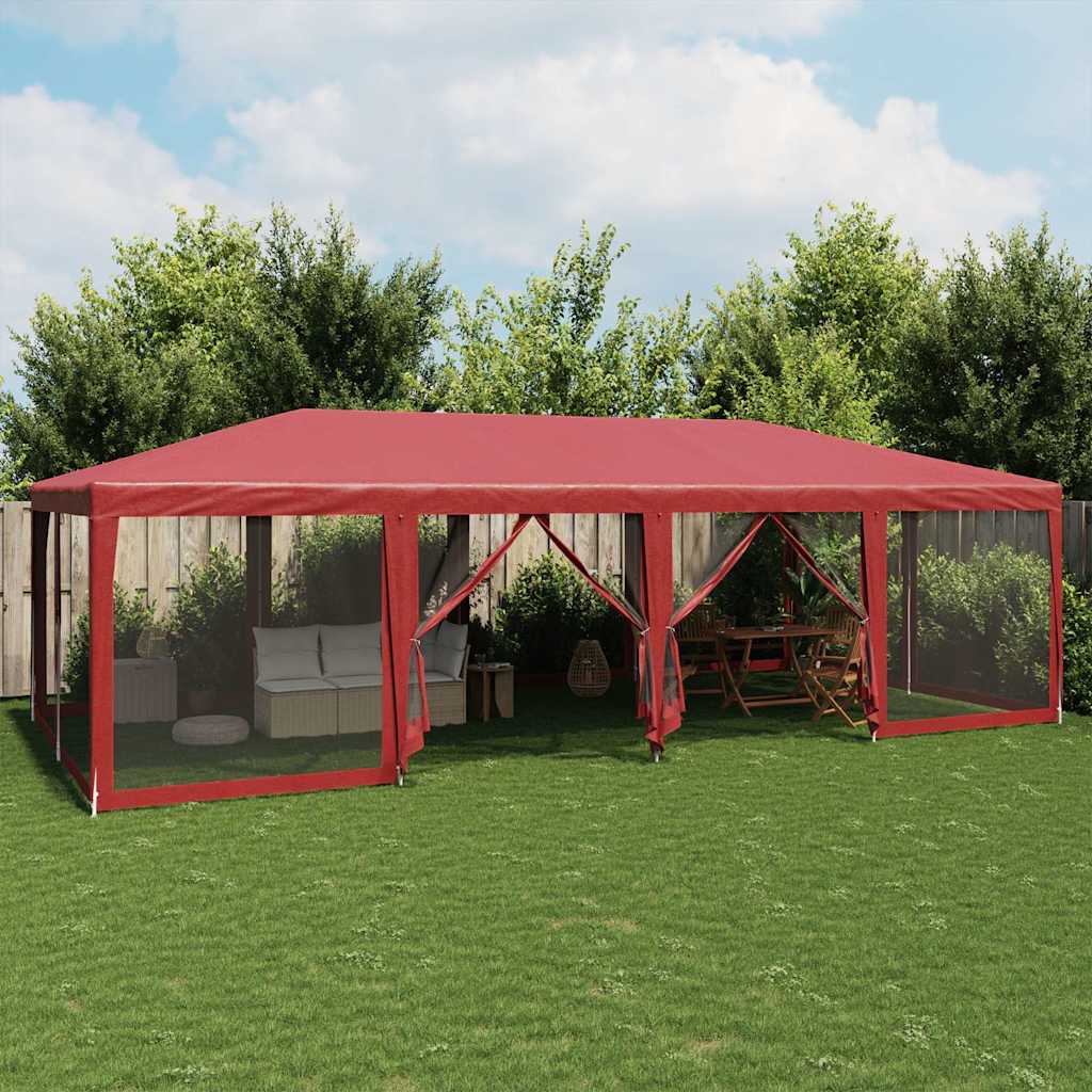 Festtelt med 12 sidevegger av netting rød 8x4 m HDPE vidaXL
