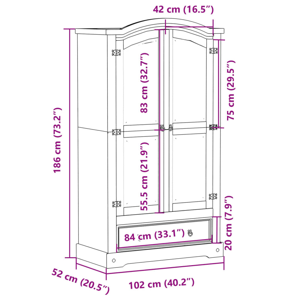 Garderobe Corona 102x52x186 cm heltre furu