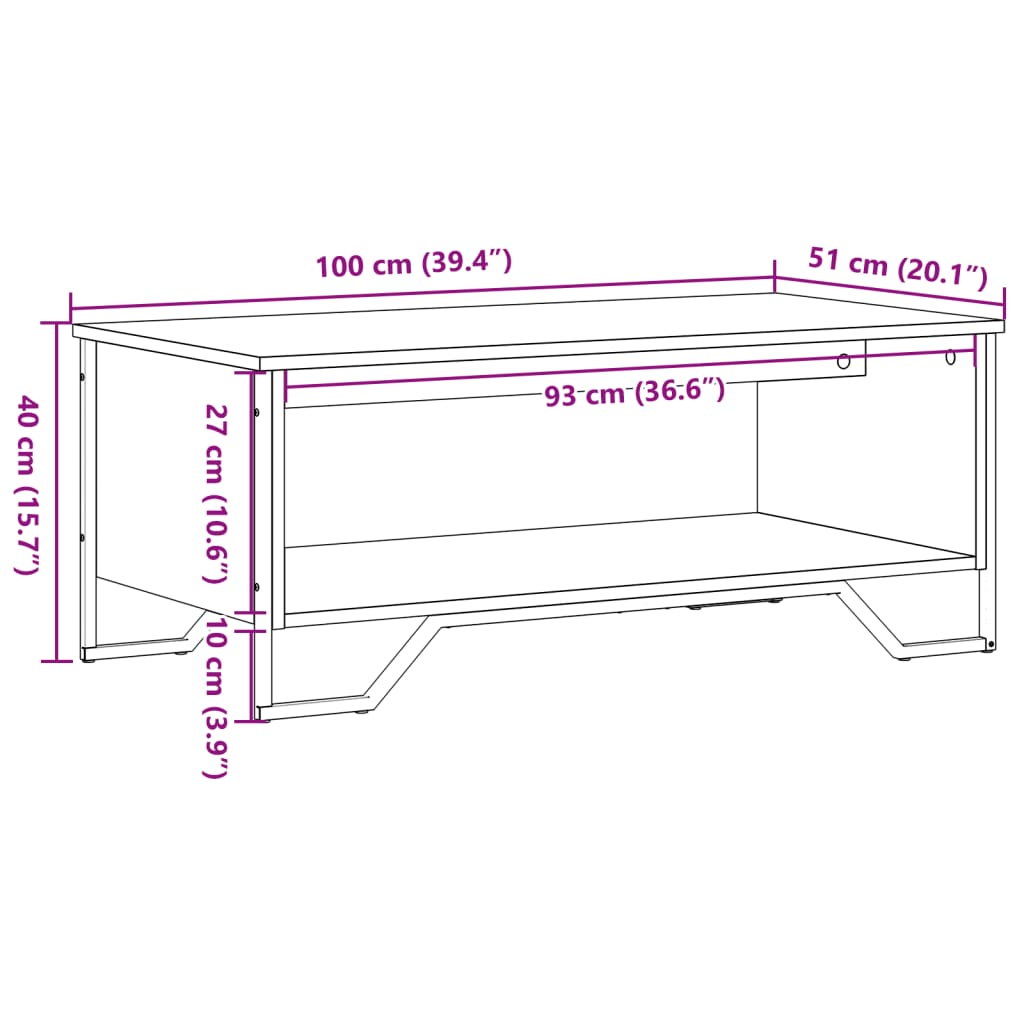 Salongbord brun eik 100x51x40 cm konstruert tre