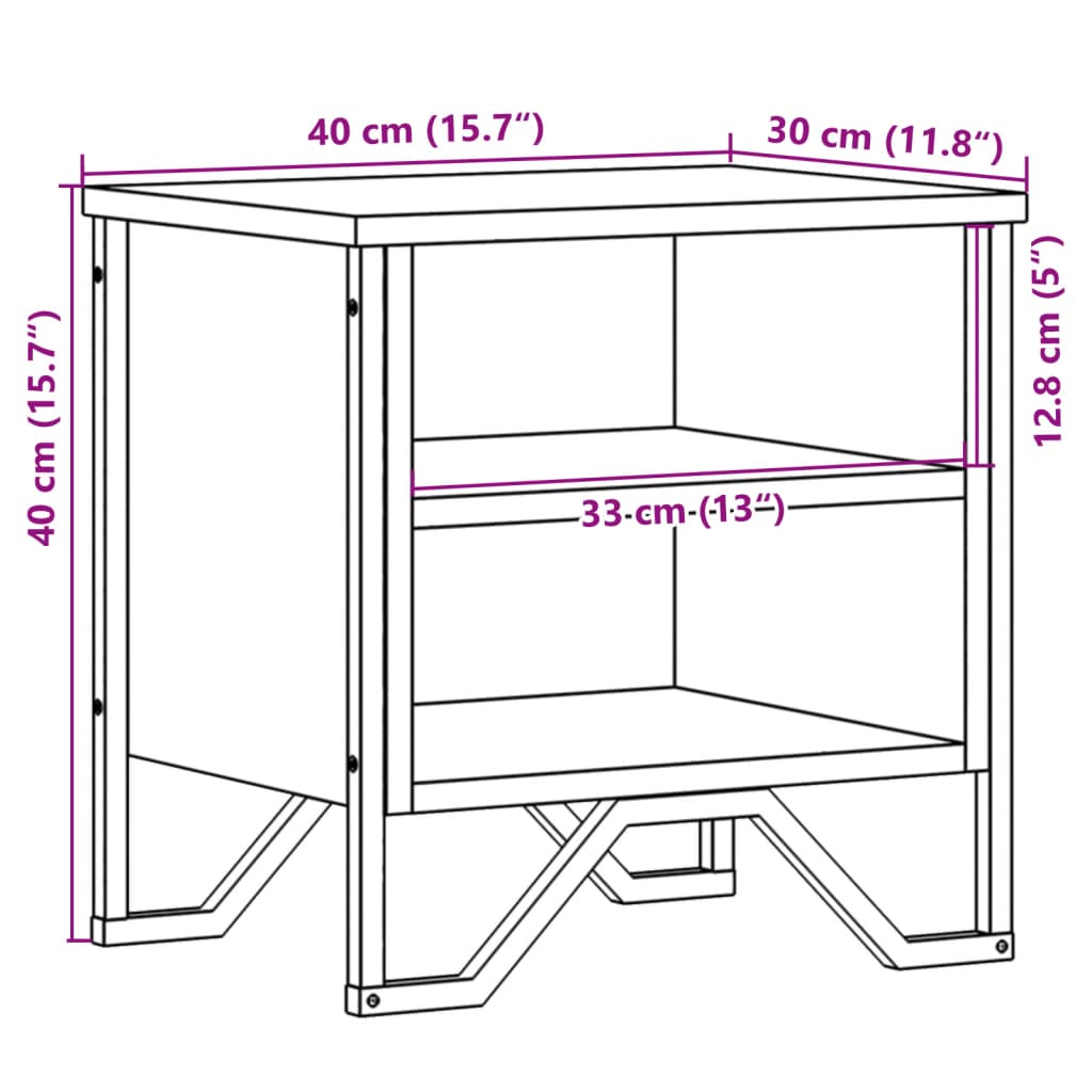 Nattbord brun eik 2 stk 40x30x40 cm konstruert tre