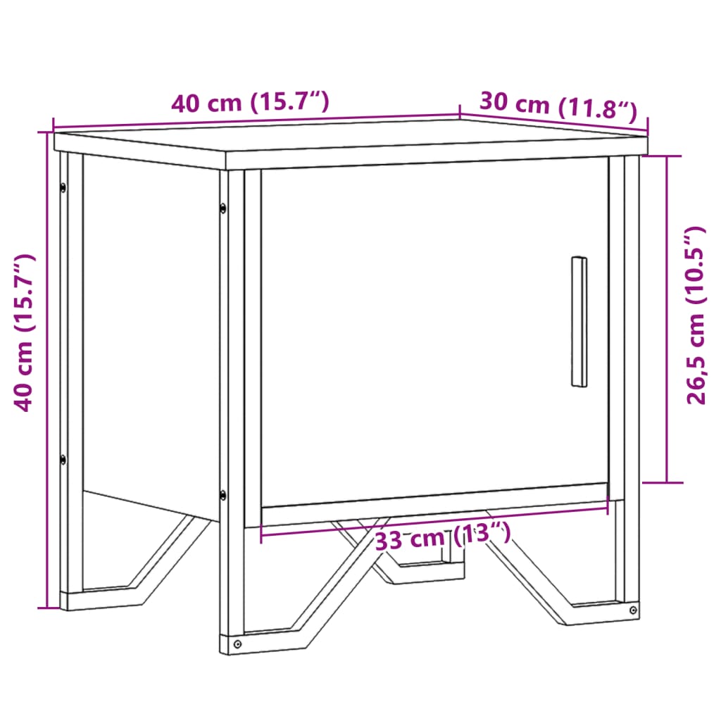 Nattbord 2 stk brun eik 40x30x40 cm sponplate