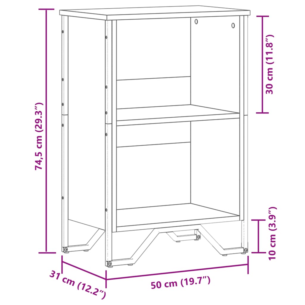 Bokhylle svart 50x31x74,5 cm konstruert tre