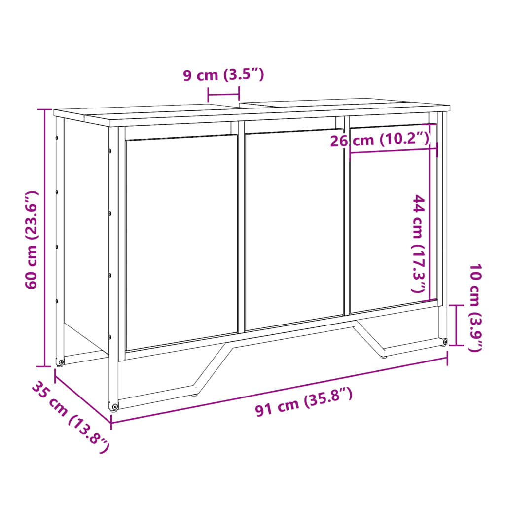 Servantskap sonoma eik 91x35x60 cm konstruert tre