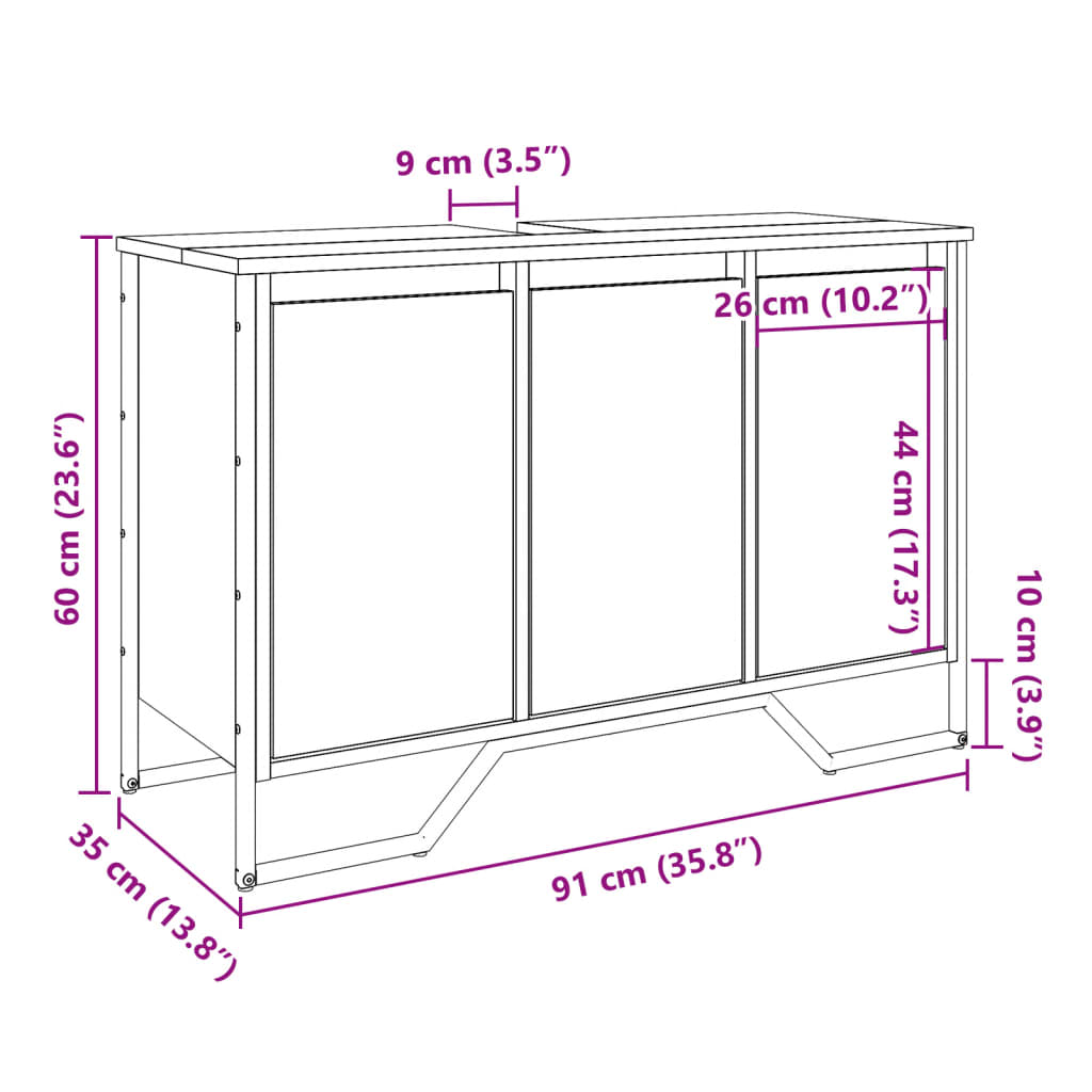 Servantskap røkt eik 91x35x60 cm konstruert tre