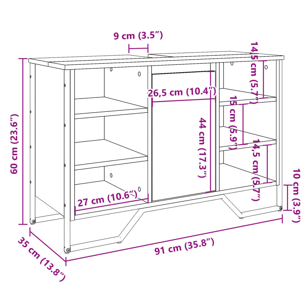 Servantskap røkt eik 91x35x60 cm konstruert tre