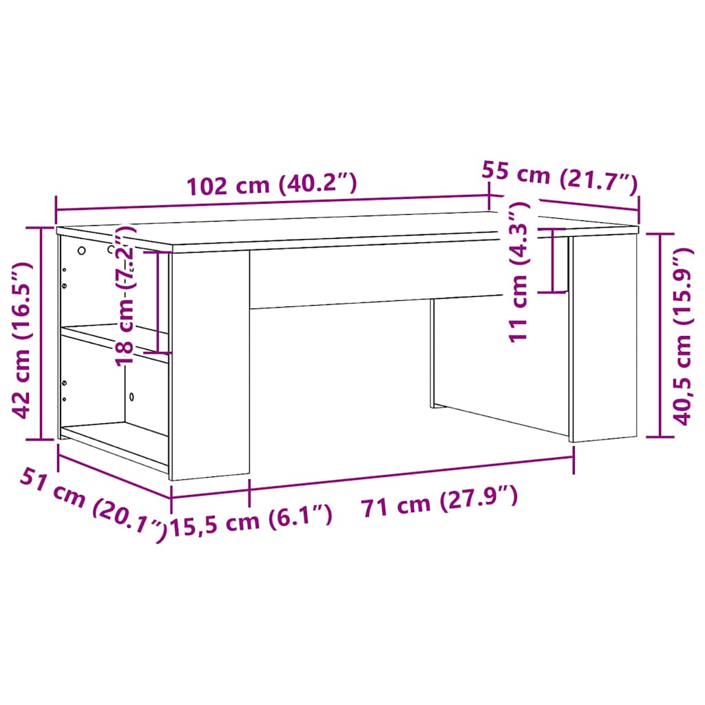 Salongbord røkt eik 102x55x42 cm konstruert tre
