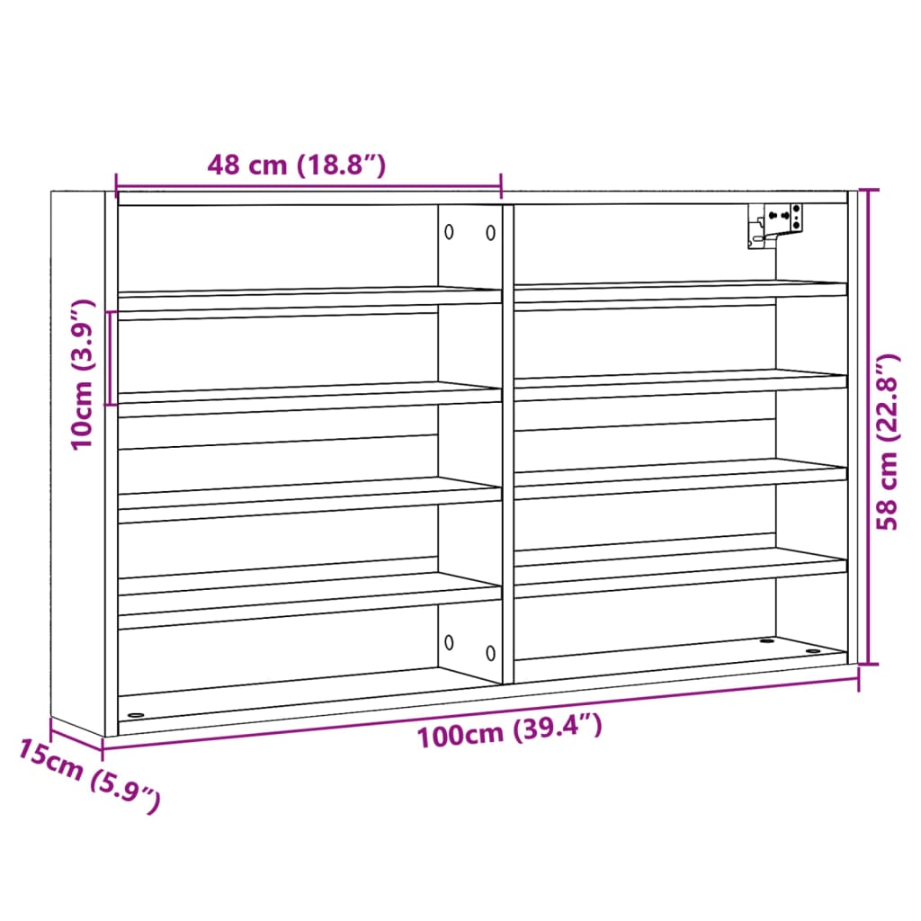 Vitrineskap sonoma eik 100x15x58 cm konstruert tre