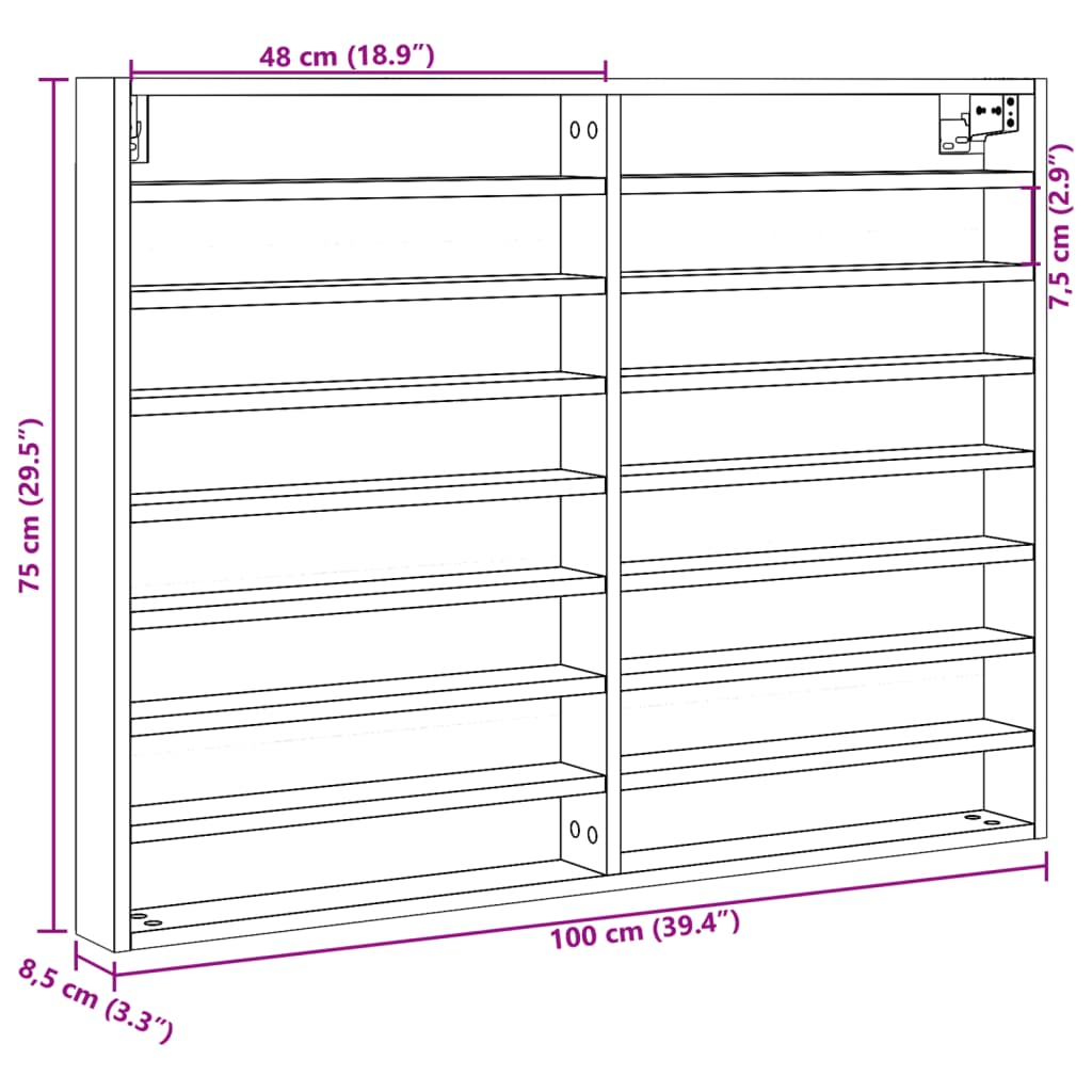 Vitrineskap røkt eik 100x8,5x75 cm konstruert tre