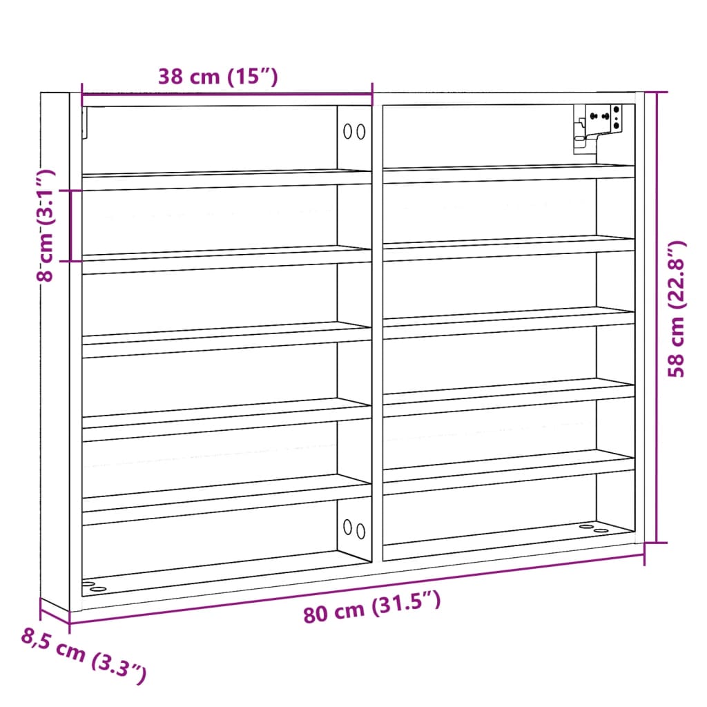 Hyller sonoma eik 80x8,5x58 cm konstruert tre