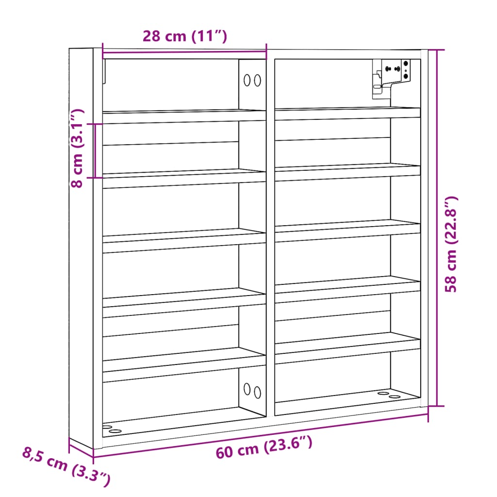 Hyller hvit 60x8,5x58 cm konstruert tre