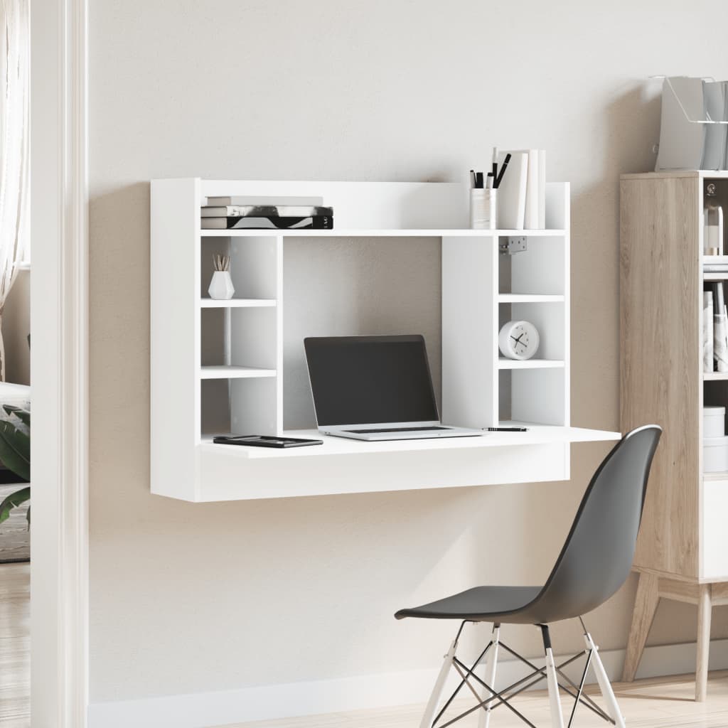 Veggmontert skrivebord hvit 105x48x75 cm konstruert tre