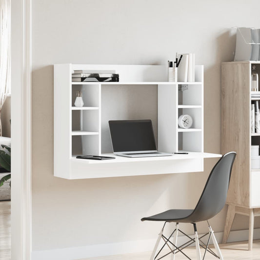 Veggmontert skrivebord hvit 105x48x75 cm konstruert tre