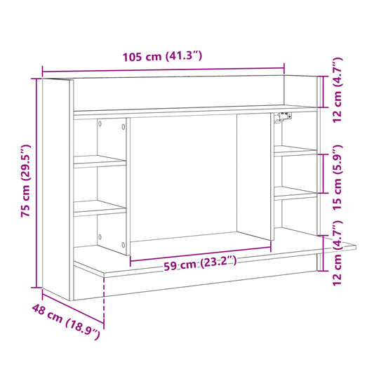 Veggmontert skrivebord hvit 105x48x75 cm konstruert tre