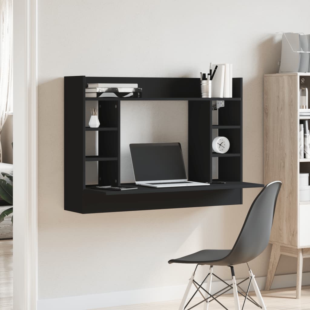 Veggmontert skrivebord svart 105x48x75 cm konstruert tre
