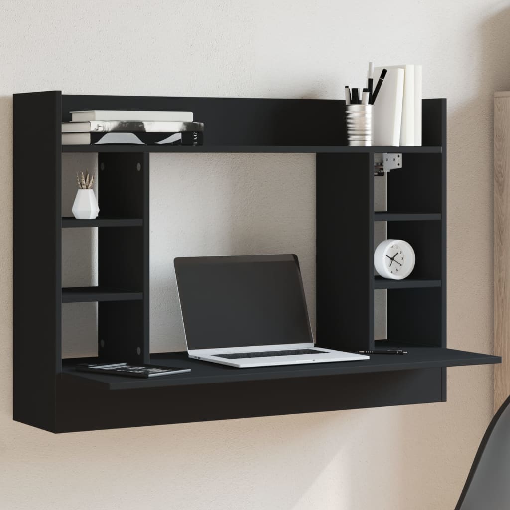 Veggmontert skrivebord svart 105x48x75 cm konstruert tre